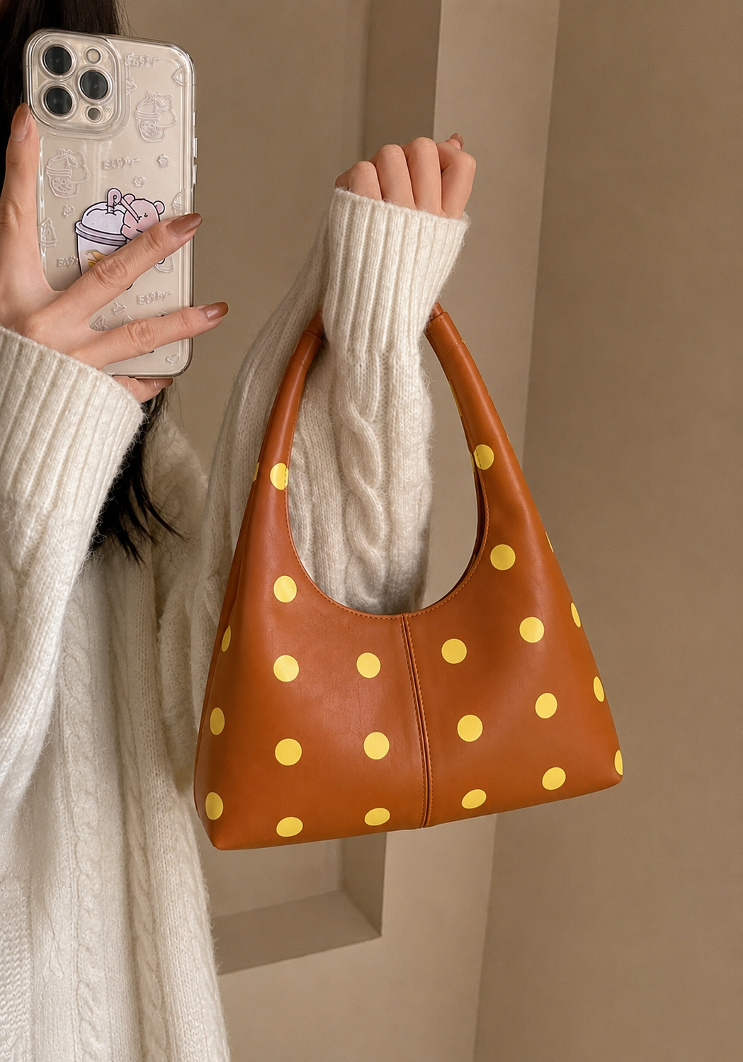 Everyday Polka Shoulder Bag - Brown
