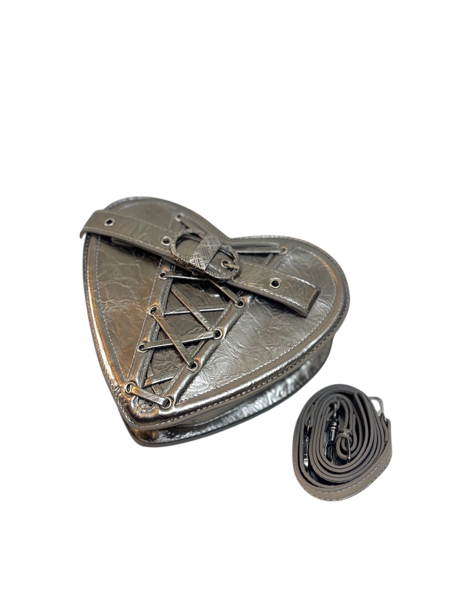 Textured Heart Bag - Silver